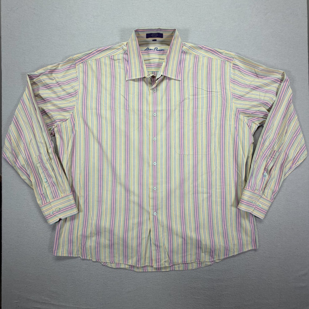 Alan Flusser Mens Button Down Shirt Regular Fit Multi Color Striped XXL